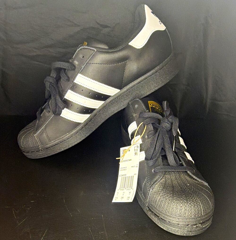 Adidas Superstar EG4959 Men’s 11.5 Black White Gold Sneakers New No Box